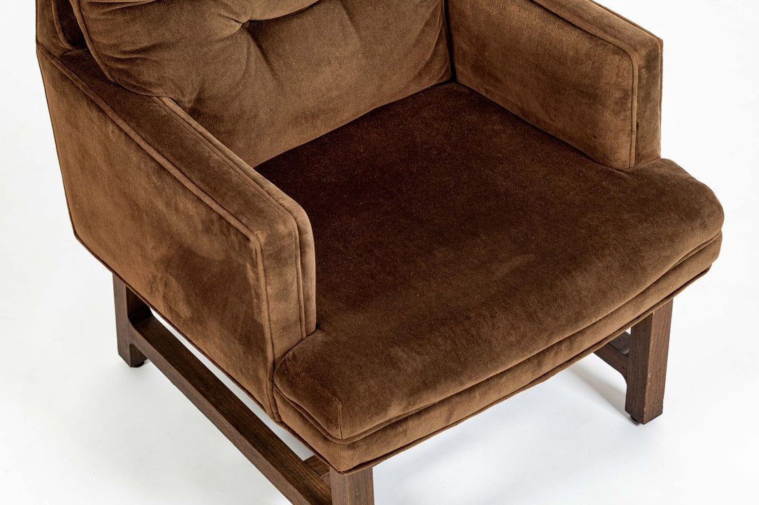 Pair of Mid-Century Brown Velvet Lounge Chairs Attributed to Edward Wormley, 1960s