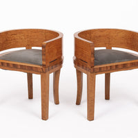 1930s Antique French Art Deco Wood & Gray Suede Demilune Side Chairs