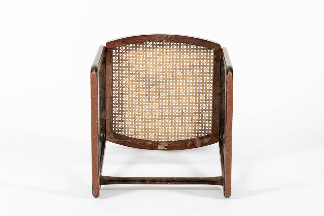 Mid Century Modern French Wood & Cane Wicker Chairs by Baumann