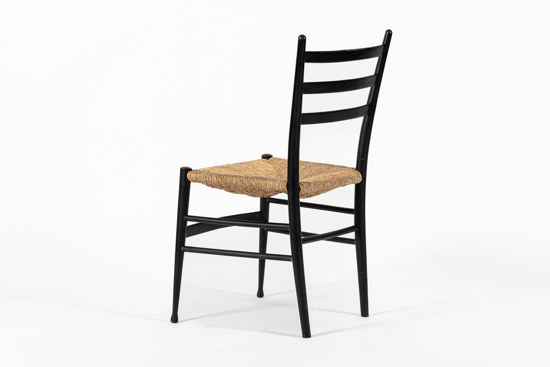 Vintage Mid Century Black Wood and Rush Wicker Dining Chair