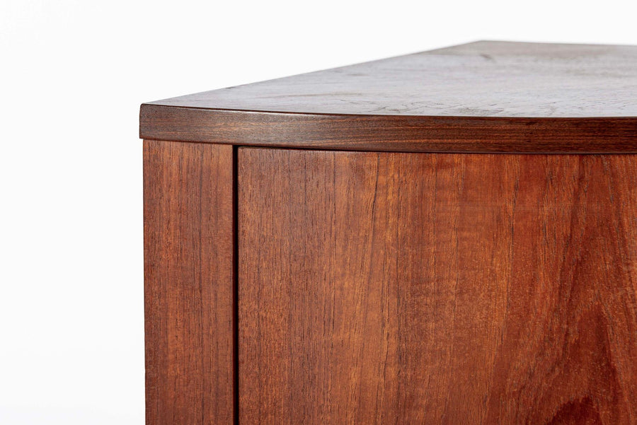 Mid Century Danish Modern Teak Corner Cabinet with Pivoting Drawers