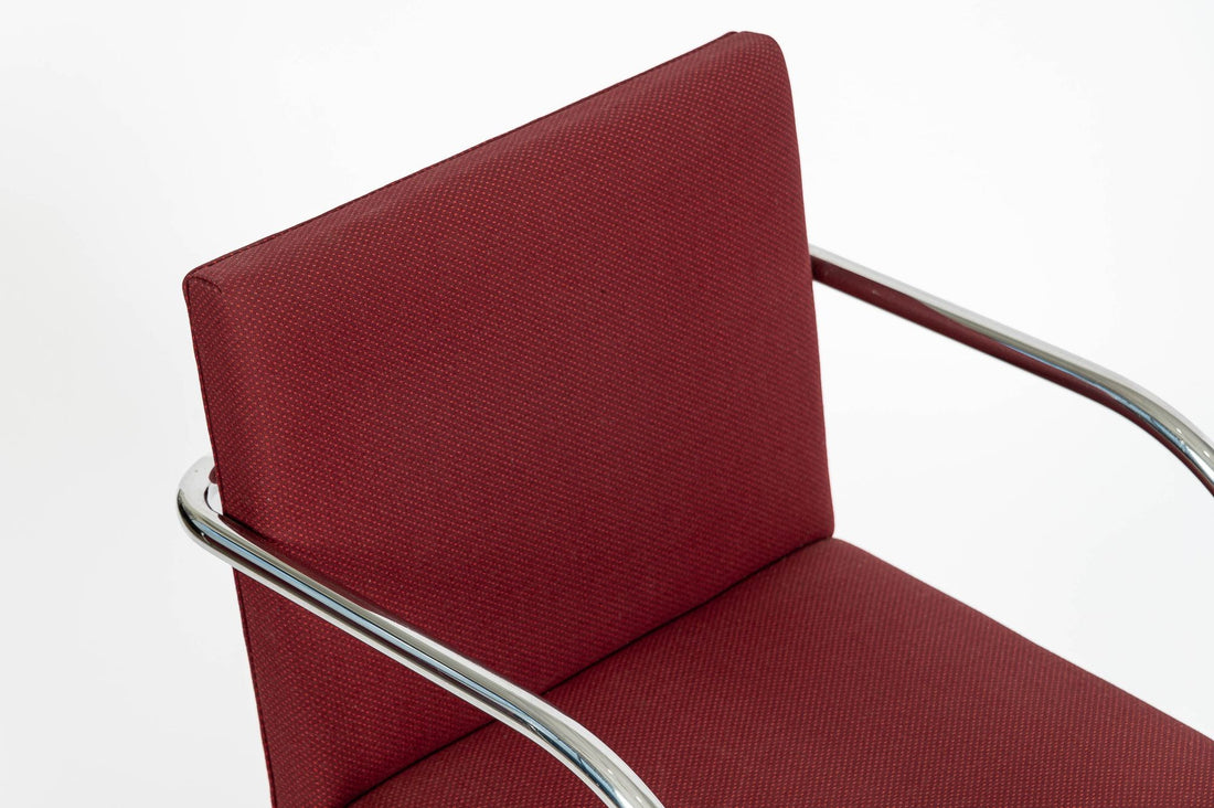Pair Mid-Century Red Brno Armchairs by Mies van der Rohe for Knoll, 1983