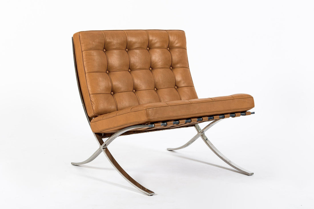 Mid Century Brown Leather Barcelona Chair by Mies van der Rohe for Knoll, 1983
