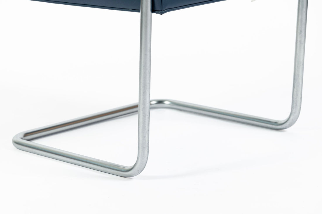 Mid Century Modern Blue Leather Brno Arm Chairs by Mies van der Rohe for Knoll, Set of 4