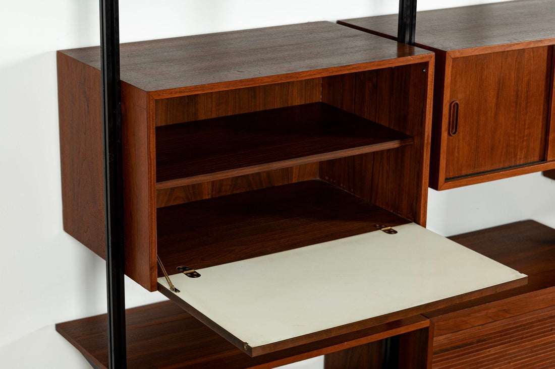 Early Production George Nelson OMNI Three-Bay Modular Walnut Wall Unit by Structural Products, Circa 1961