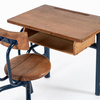 Vintage Antique Wood & Metal Child’s School Desk and Chair in the Style of Jean Prouvé