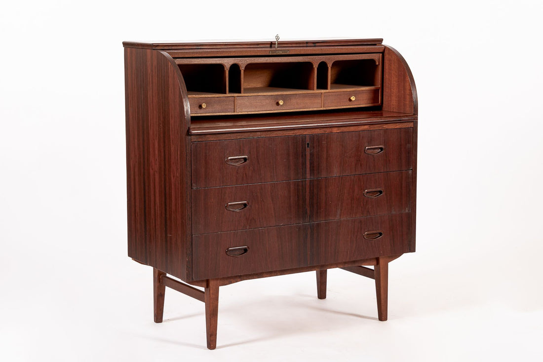 Vintage Mid Century Swedish Rosewood Rolltop Secretary Desk