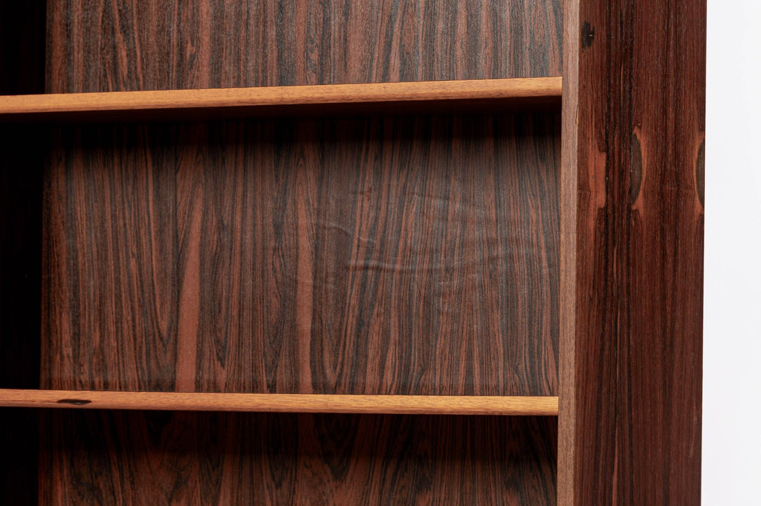 Mid Century Rosewood Bookcase, Scandinavian Tall Display Shelf, 3 Avail