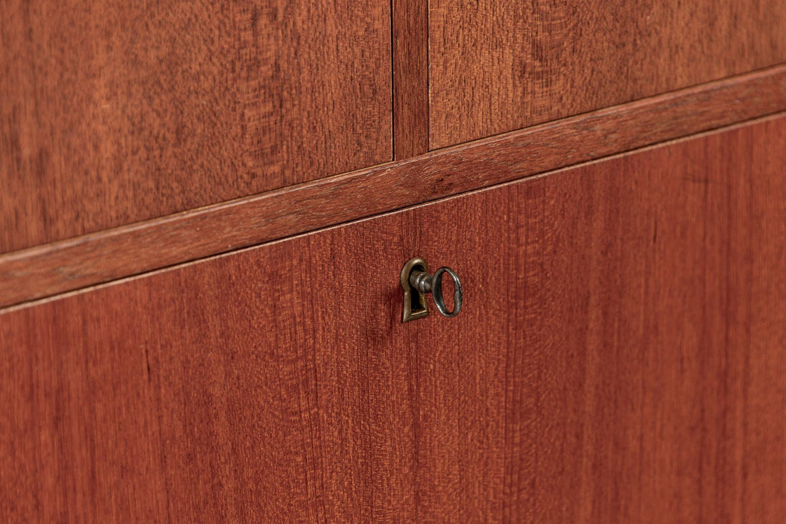 Mid Century Danish Teak Wood Drop-Down Secretary Desk Wall Unit