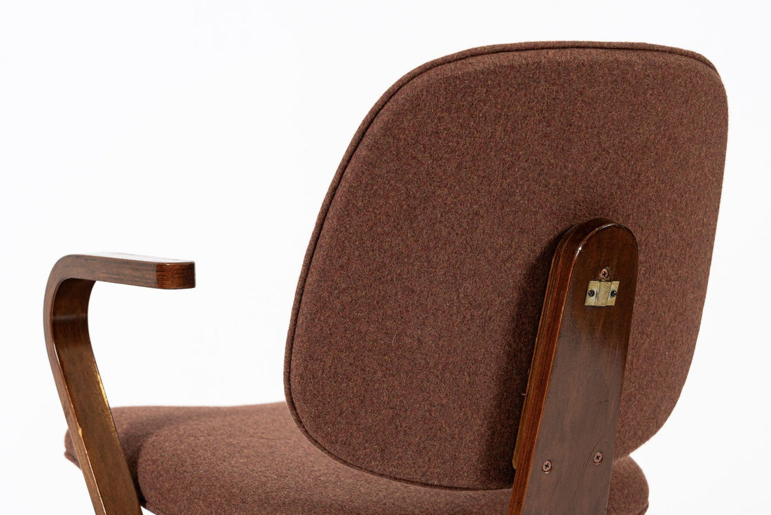 Mid Century Brown Plywood Arm Chairs by Joe Atkinson for Thonet