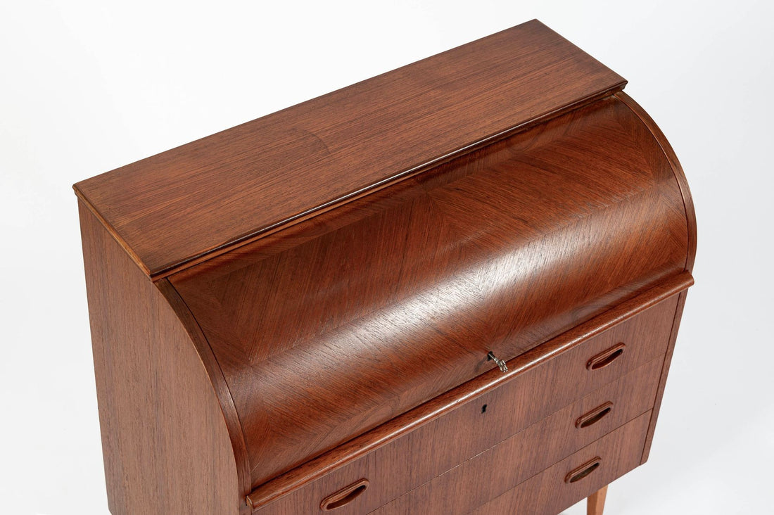 Scandinavian Teak Wood Rolltop Secretary Desk by Egon Ostergaard, Made in Sweden