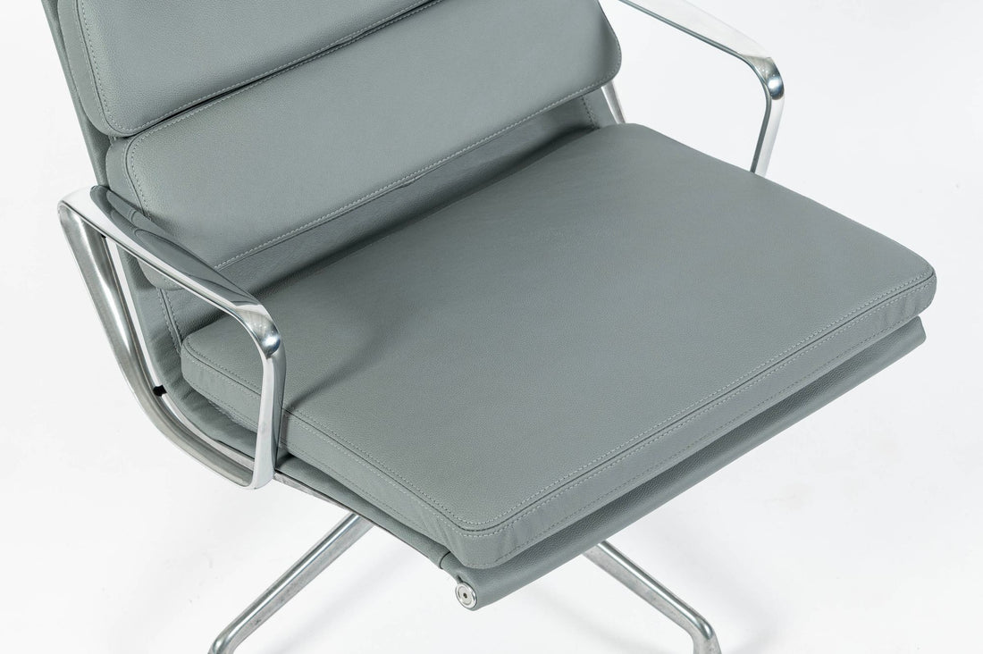 Eames Soft Pad Recliner for Herman Miller, Gray Leather Aluminum Group Lounge Chair