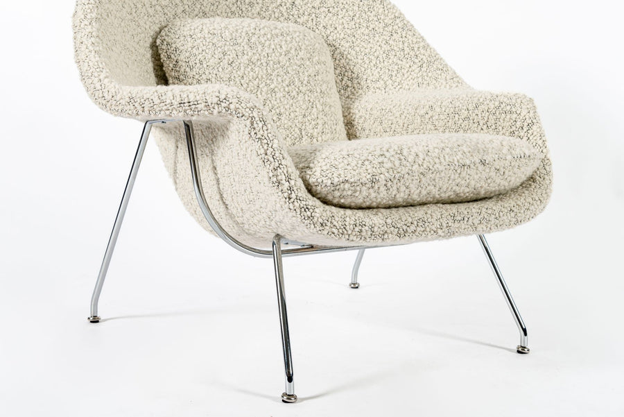 Early Restored Mid Century Ivory Wool Womb Chair by Saarinen for Knoll, Multiples/Custom Avail
