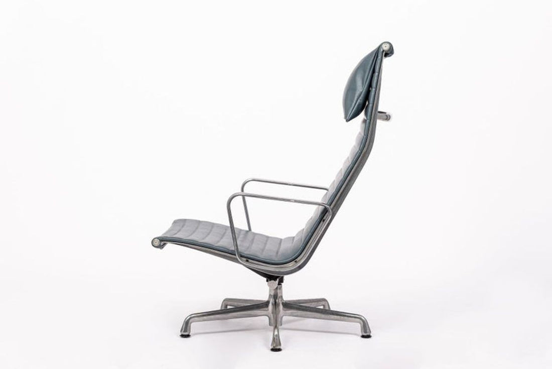 Eames Blue Gray Leather Office Lounge Chair for Herman Miller - 2 Available
