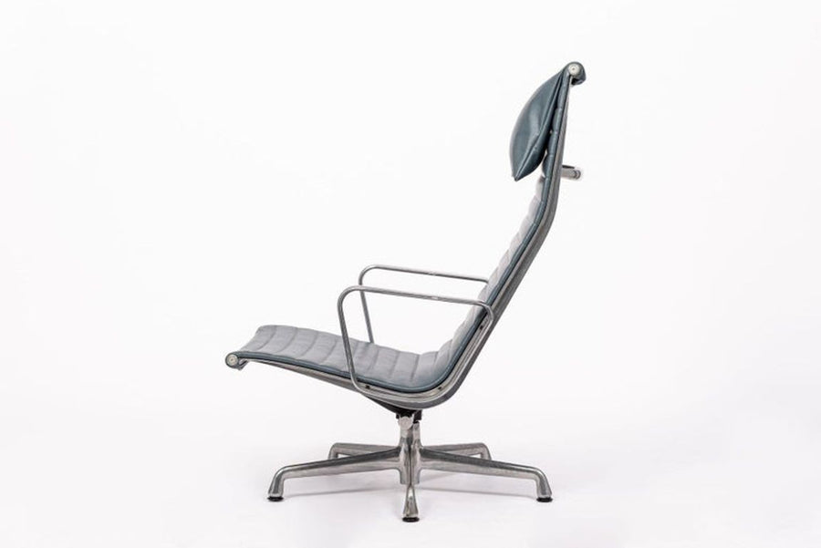 Eames Blue Gray Leather Office Lounge Chair for Herman Miller - 2 Available