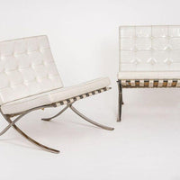 Mid Century White Barcelona Chairs by Mies van der Rohe for Knoll, 1970s
