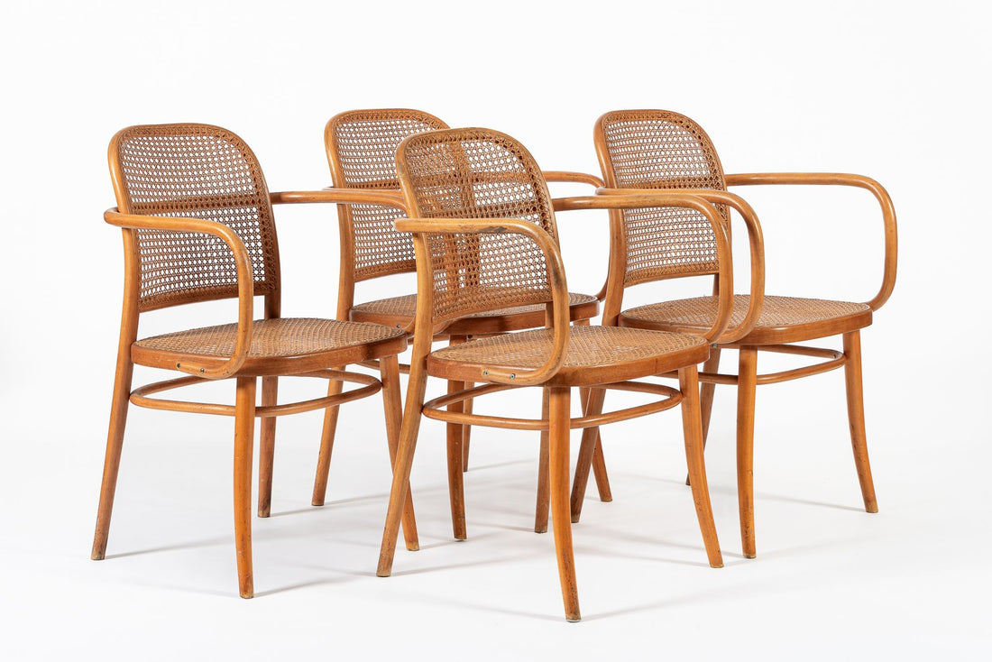 Vintage Bent Wood & Wicker Cafe Chairs by Josef Hoffman for Ligna