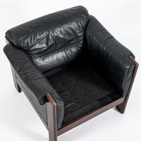 Mid Century Danish Black Leather Lounge Chair in Style of Arne Norell, Matching Sofa