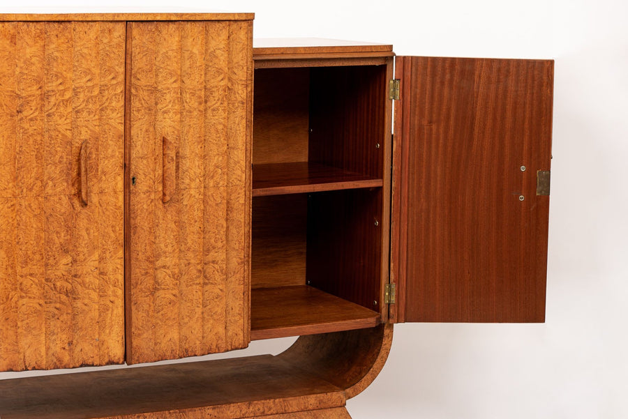 Antique Art Deco Elm Wood Bar Cabinet or Sideboard 1930s