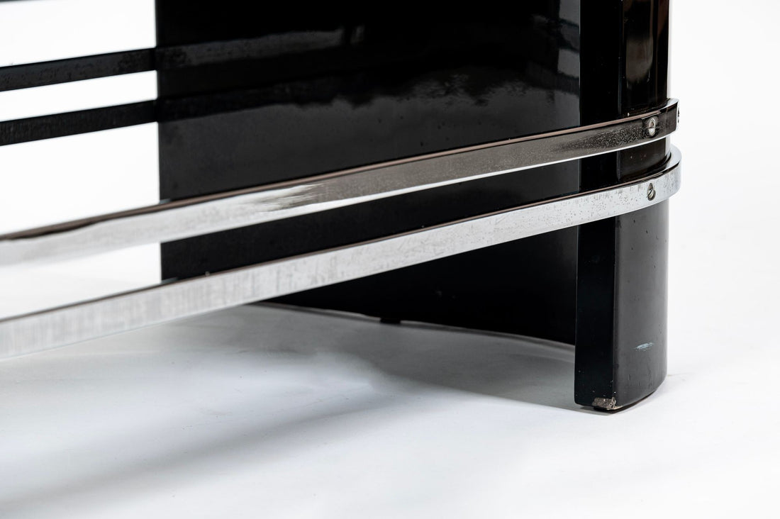 Art Deco Coffee Table in Black Lacquer and Metal Leaf, circa 1935