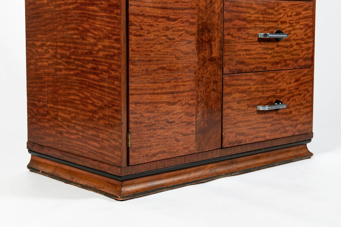 Art Deco Tiger Wood Dresser Cabinet, Vintage Streamline Modern 1940s