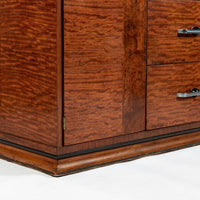 Art Deco Tiger Wood Dresser Cabinet, Vintage Streamline Modern 1940s