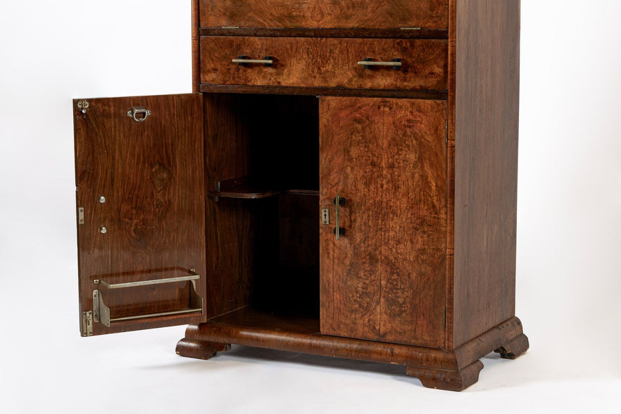 Antique French Art Deco Elm Wood Bar Cabinet 1930s