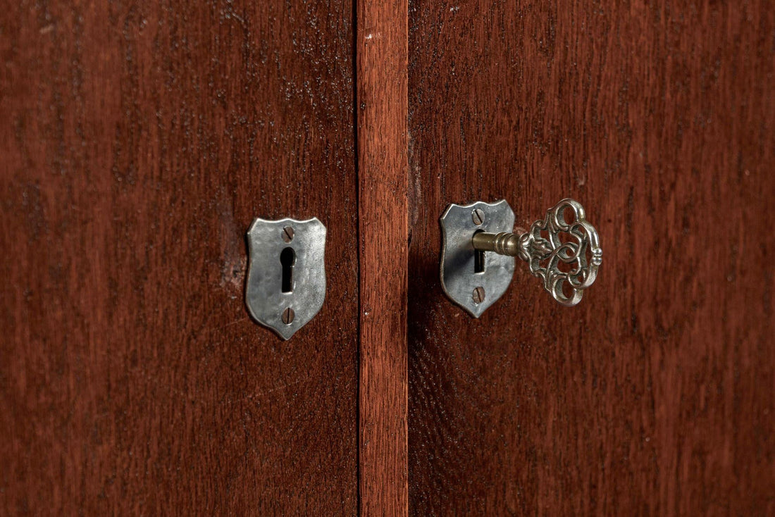 Antique Art Deco Scandinavian Small Oak Wood Side Cabinet or Nightstand 1950s