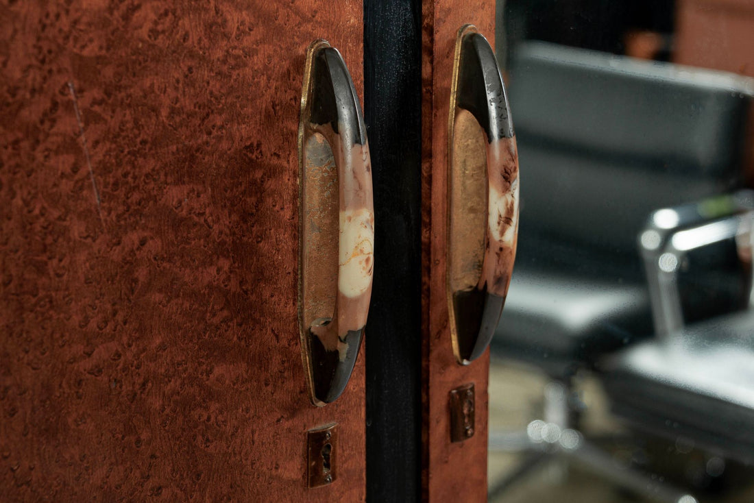 Antique Art Deco Maple Wood Mirrored Armoire Cabinet 1930s