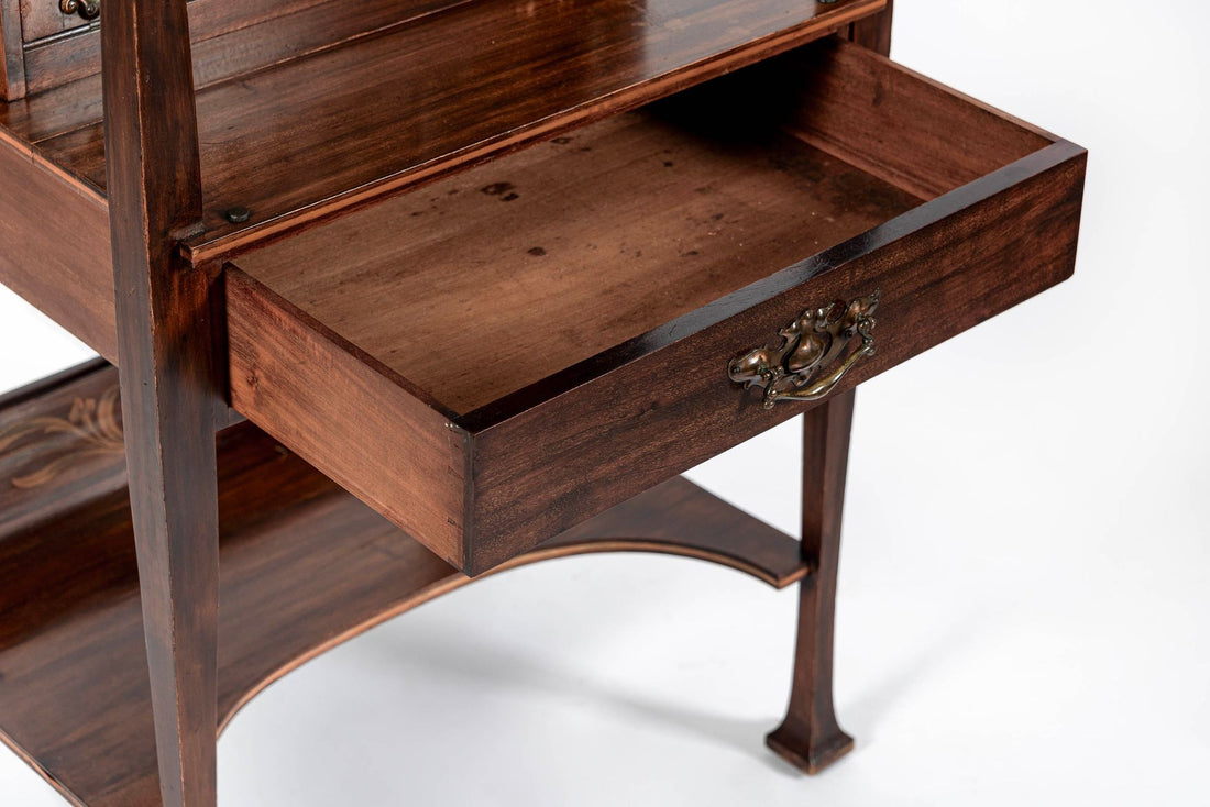 Antique Art Nouveau Scottish Mahogany Floral Secretary Cabinet