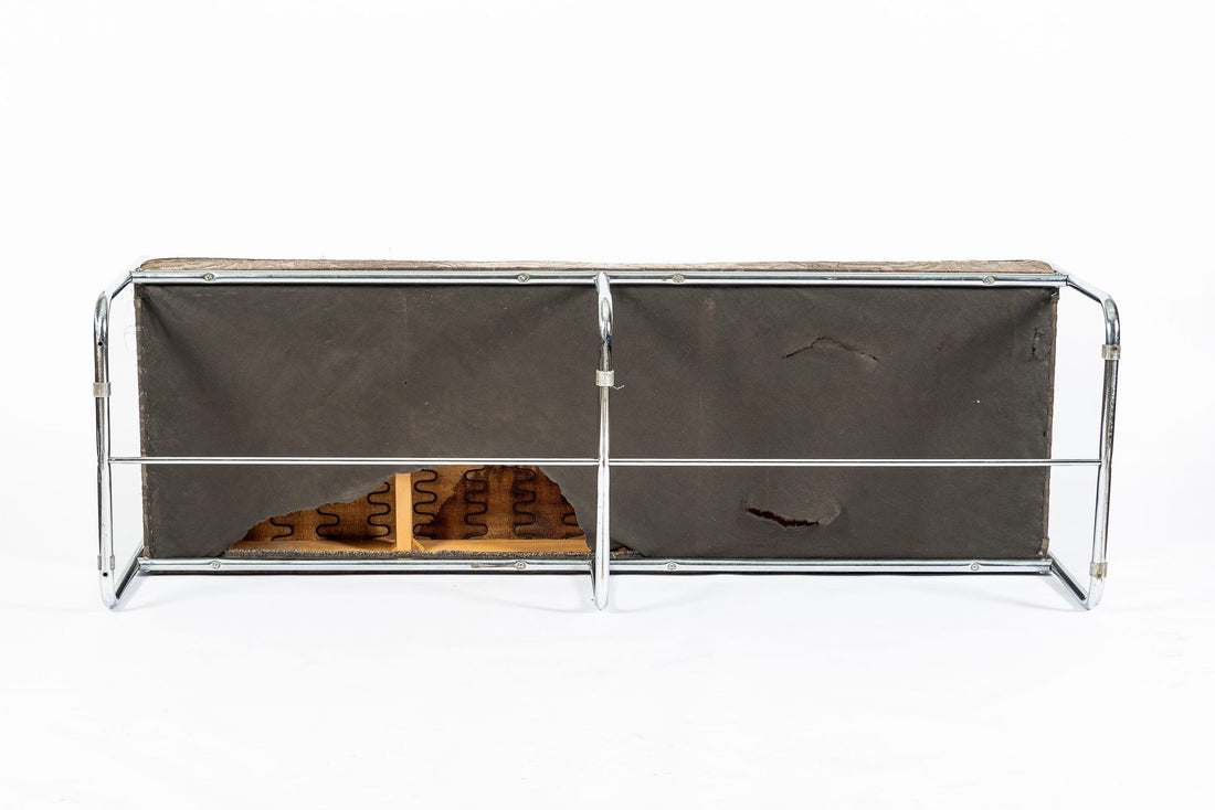 Antique Hoffmann Bauhaus Daybed Bench for Howell, Art Deco Chrome Tubular Steel Bench, 1940s