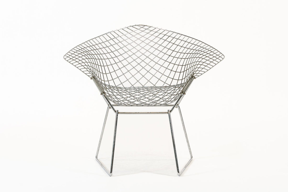 Mid Century Silver Diamond Wire Lounge Chairs by Harry Bertoia for Knoll