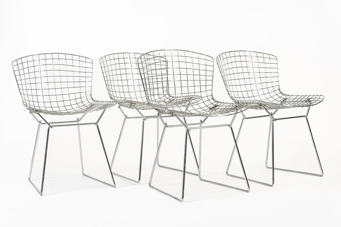 Mid Century Modern Silver Wire Dining Side Chairs by Harry Bertoia for Knoll