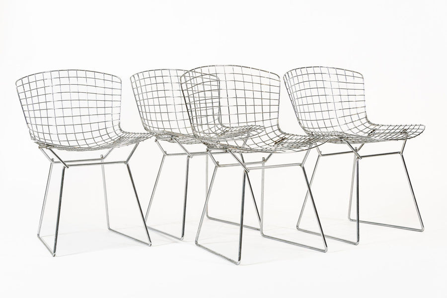 Mid Century Silver Wire Dining Side Chairs by Bertoia for Knoll