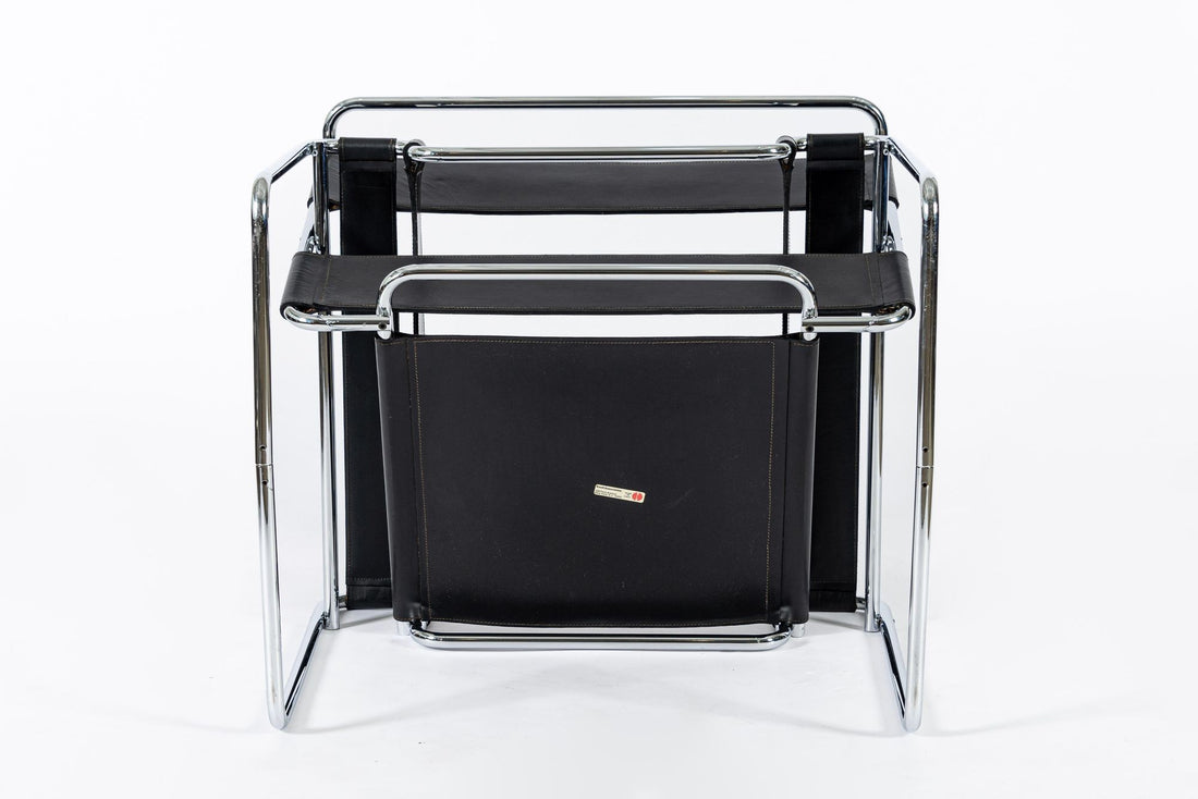 Mid Century Black Leather Wassily Arm Chairs by Marcel Breuer for Knoll, 1960s