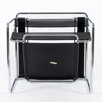 Mid Century Black Leather Wassily Arm Chairs by Marcel Breuer for Knoll, 1960s