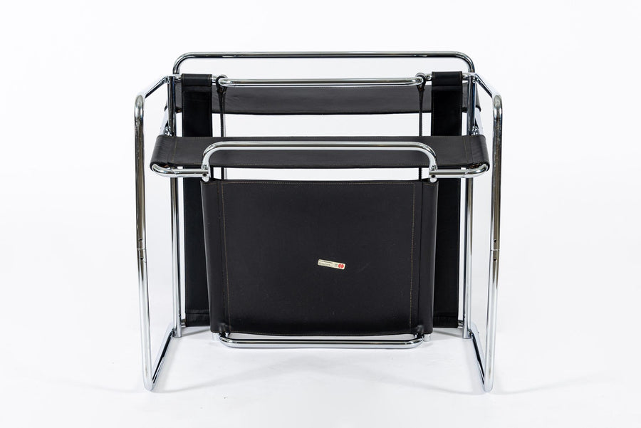 Mid Century Black Leather Wassily Arm Chairs by Marcel Breuer for Knoll, 1960s