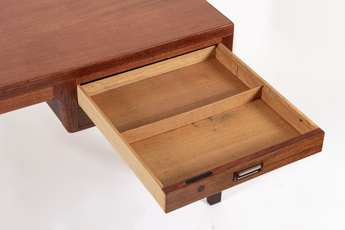 Large Mid Century Danish Modern Mahogany Wood Executive Desk