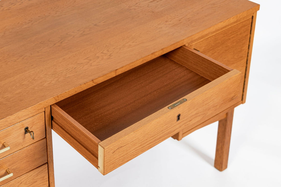 Mid Century Danish Modern Oak Wood Writing Desk 1960s