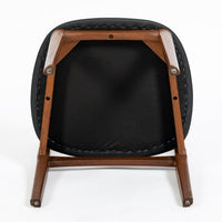 Mid Century Danish Teak Wood & Black Vinyl Dining Chairs, Set of 4