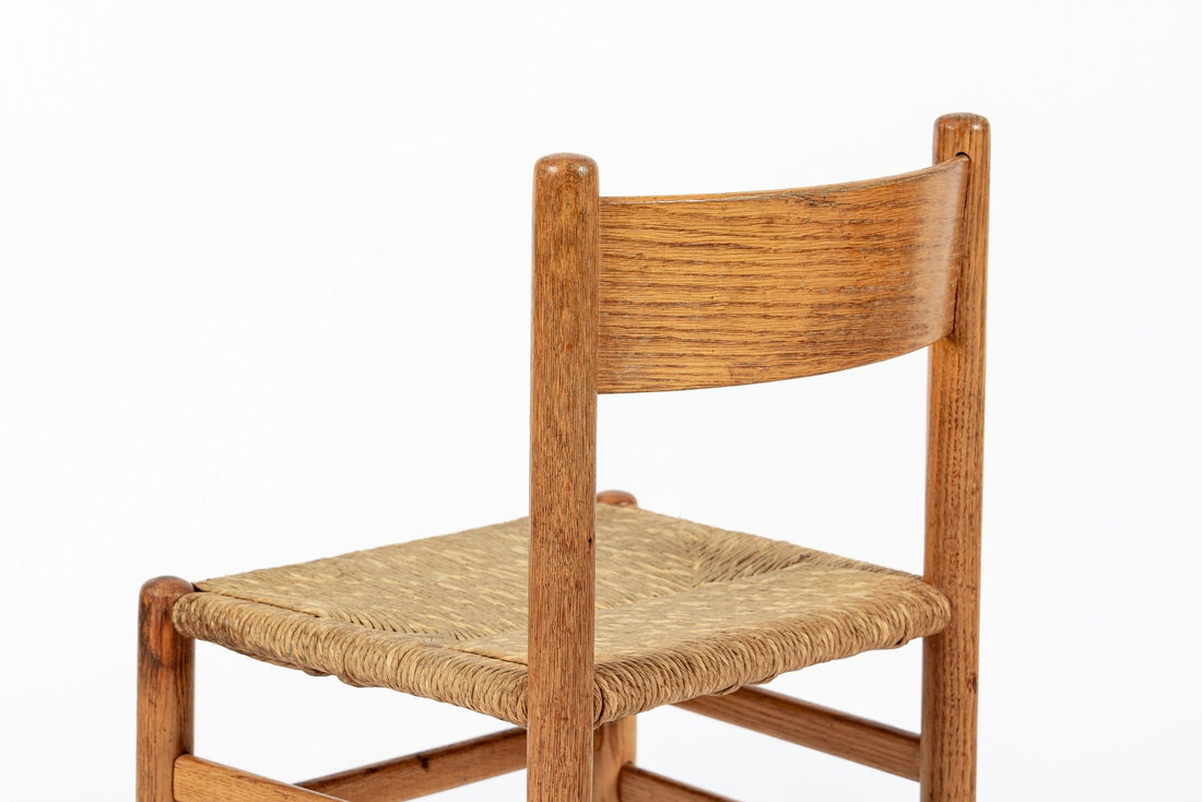 Mid Century Dutch Oak Wood and Rush Chairs by Johan van Heuvel