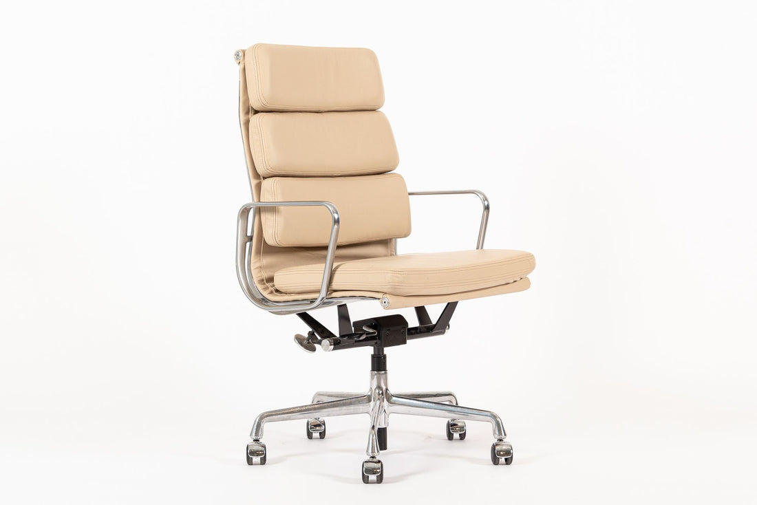 Herman Miller Eames Tall Tan Leather Desk Chair Soft Pad Pair