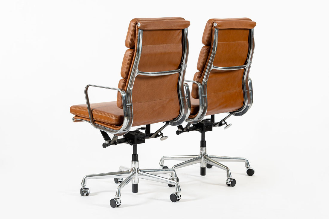 Pair Herman Miller Eames Tall Brown Leather Desk Chair Soft Pad