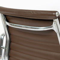Set of 4 Eames Herman Miller Office Chairs, Brown Leather Thin Pad Aluminum Group