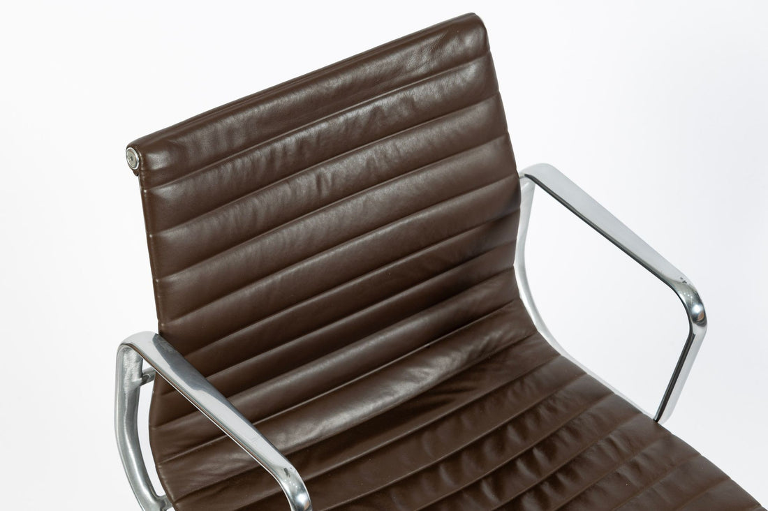 Eames Herman Miller Brown Leather Aluminum Group Thin Pad Desk Chair, 2008