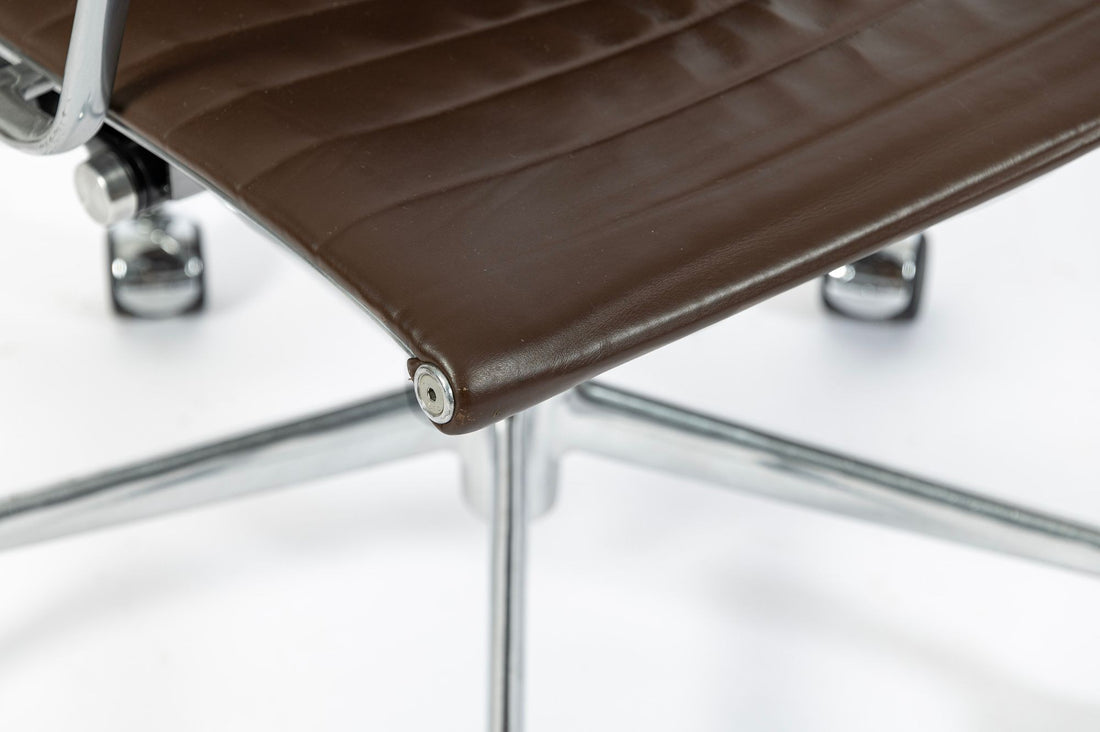 Eames Herman Miller Aluminum Group Thin Pad Brown Leather Office Chair, 2008