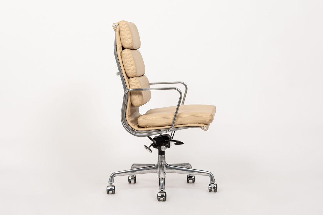 Eames Herman Miller Tall Cream Leather Office Chair Aluminum Group