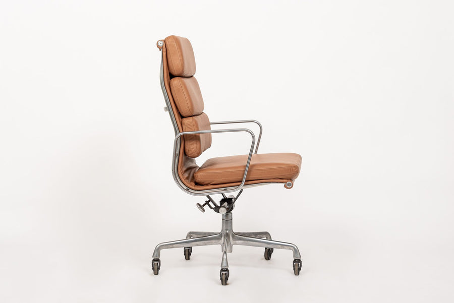 Herman Miller Eames Tall Brown Leather Desk Chair Aluminum Group