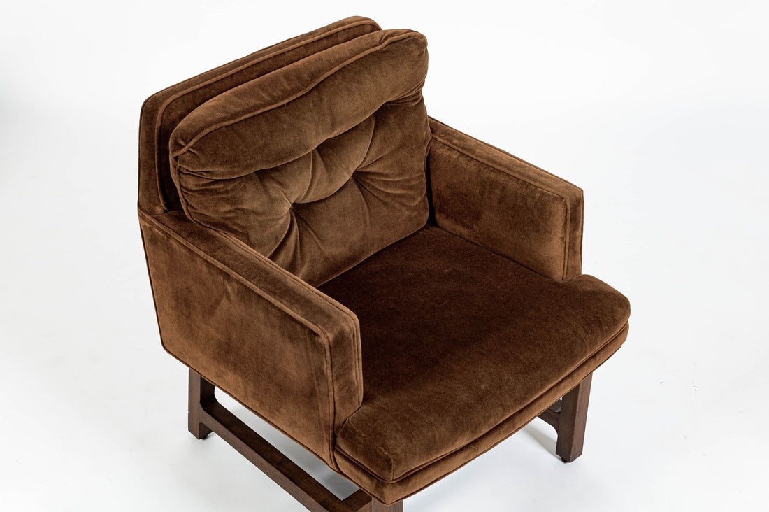 Pair of Mid-Century Brown Velvet Lounge Chairs Attributed to Edward Wormley, 1960s