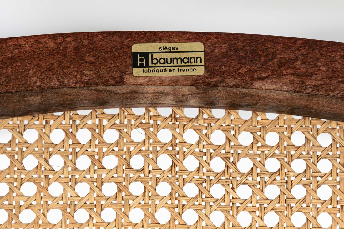 Mid Century Modern French Wood & Cane Wicker Chairs by Baumann